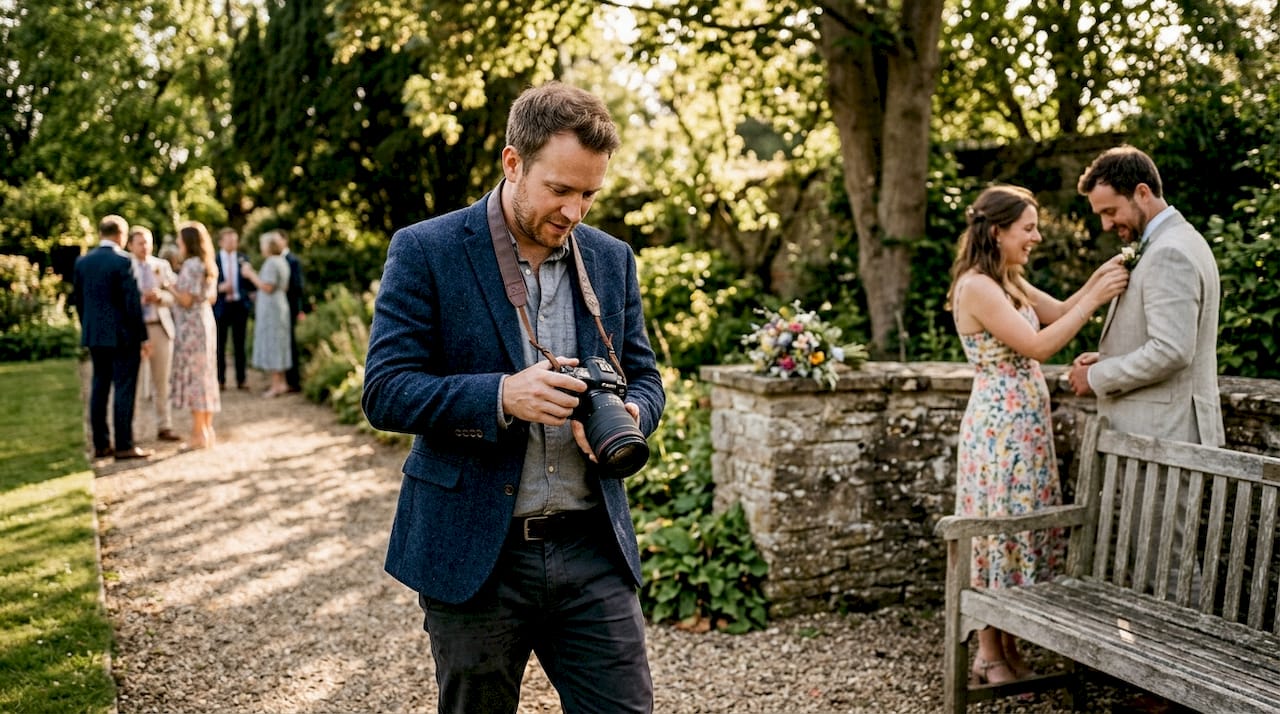 Photographer captures guests during outdoor wedding