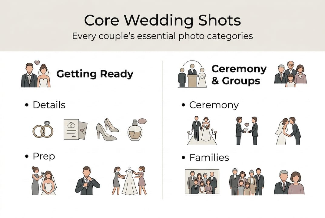 Infographic with key wedding shot categories