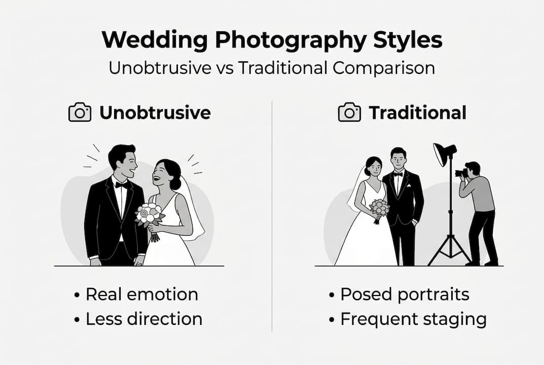 Infographic comparing unobtrusive and traditional wedding photography