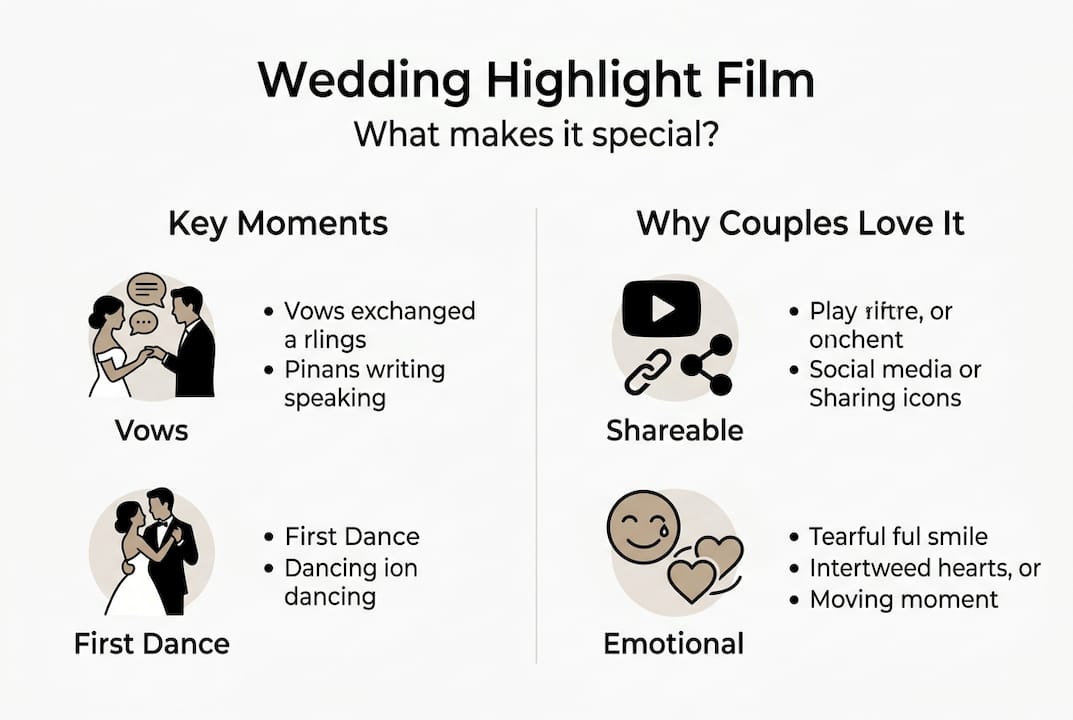 Infographic showing wedding highlight film key points