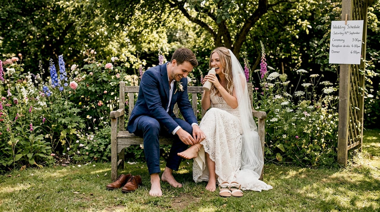 Couple laughing during candid garden session