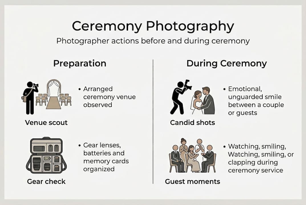 Infographic of wedding photographer’s main ceremony tasks