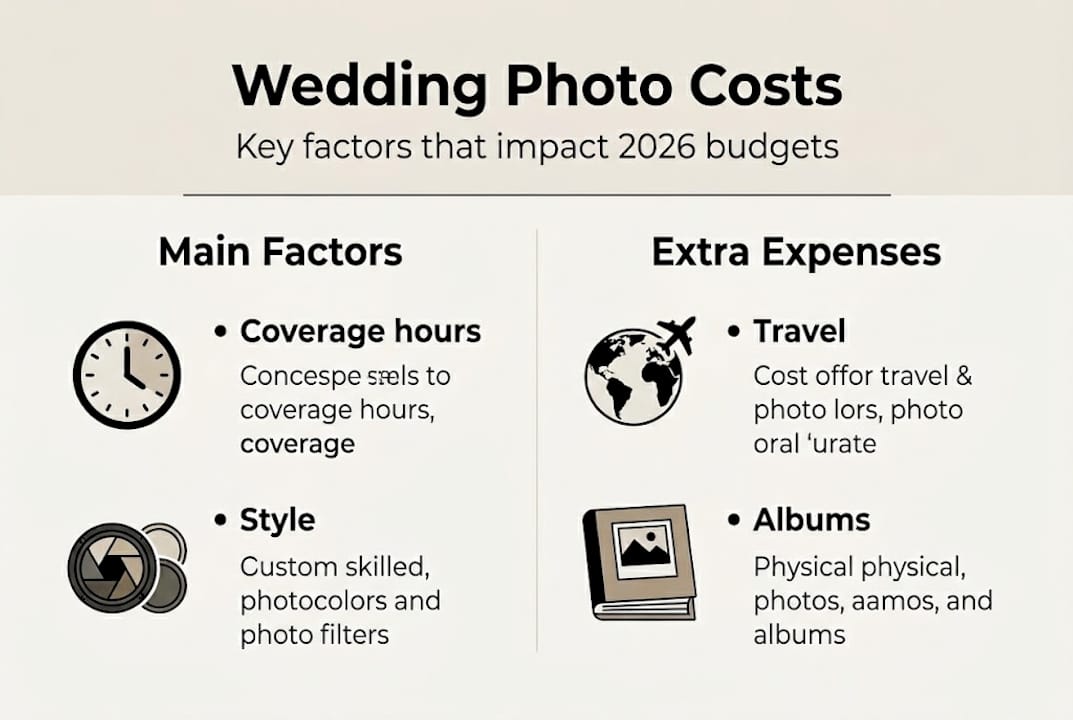 Infographic showing factors in wedding photo pricing