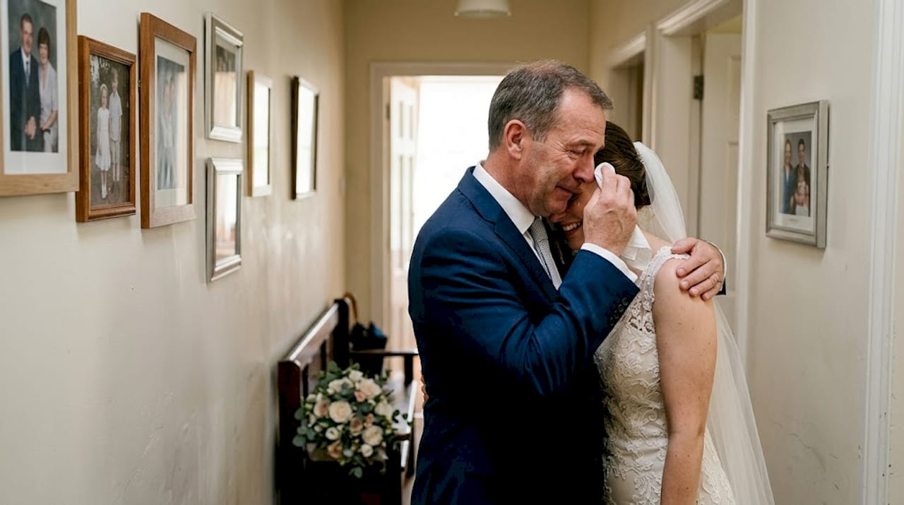Father daughter emotional hug after ceremony