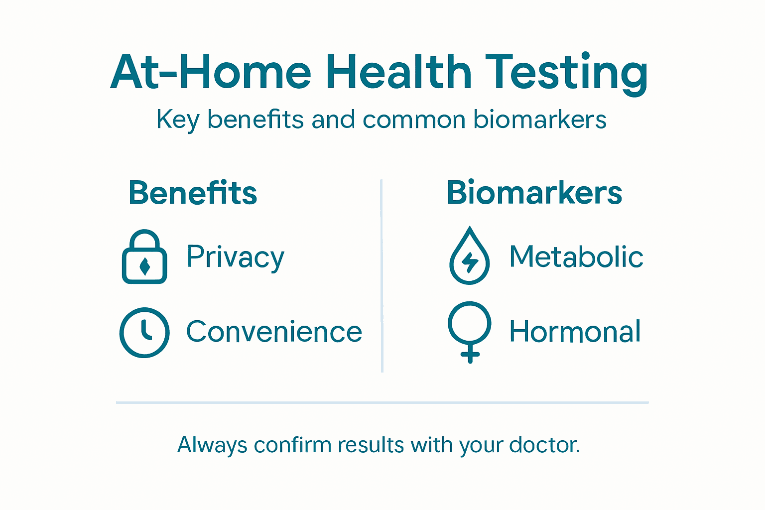 Infographic of at-home health test benefits and biomarkers
