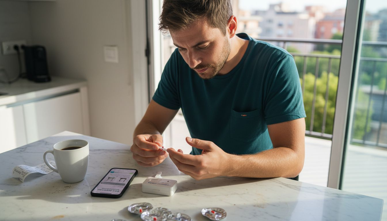 Man using home biomarker test kit