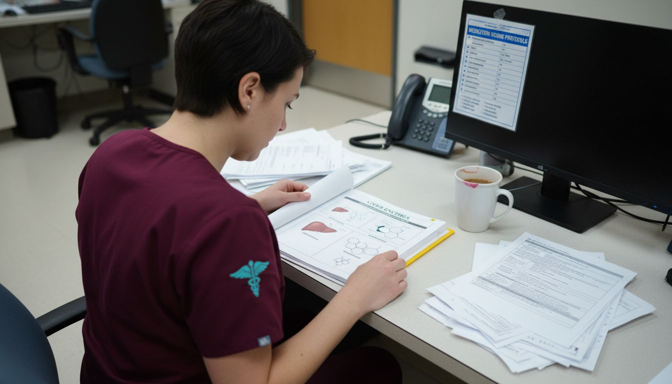 Nurse reviews diagrams of biomarker types