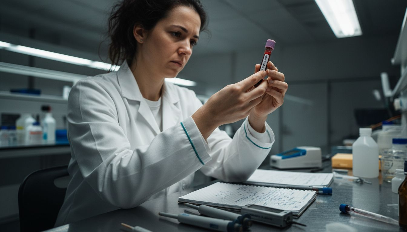 Lab technician analyzing biomarker sample