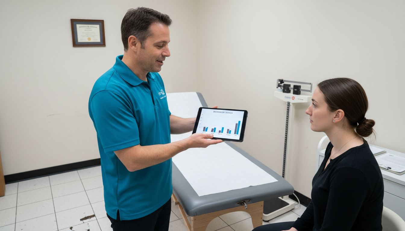 Nutritionist showing personalized biomarker chart to client