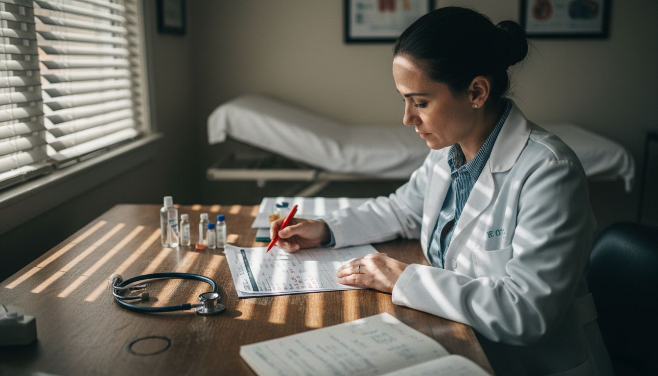 Doctor analyzing HbA1c glucose test results
