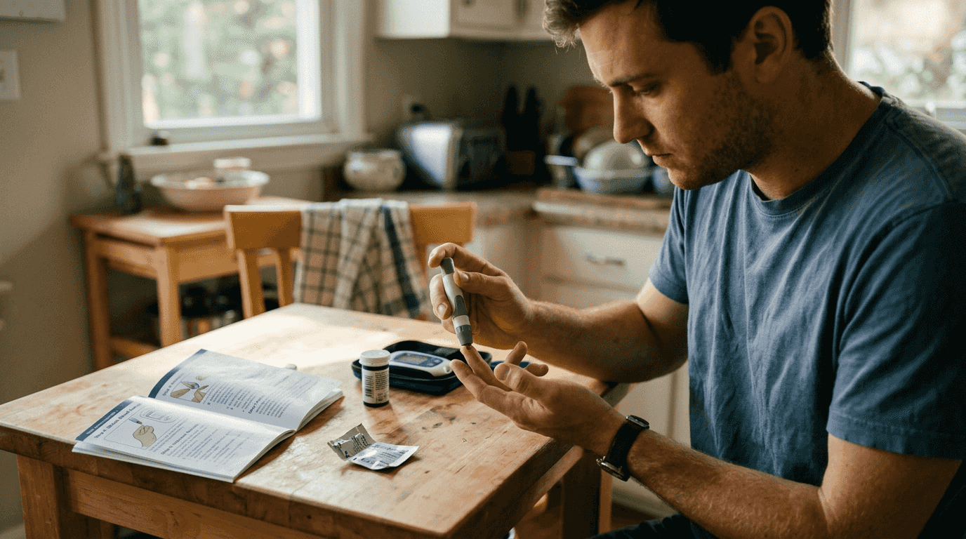Man collecting blood sample with lancet