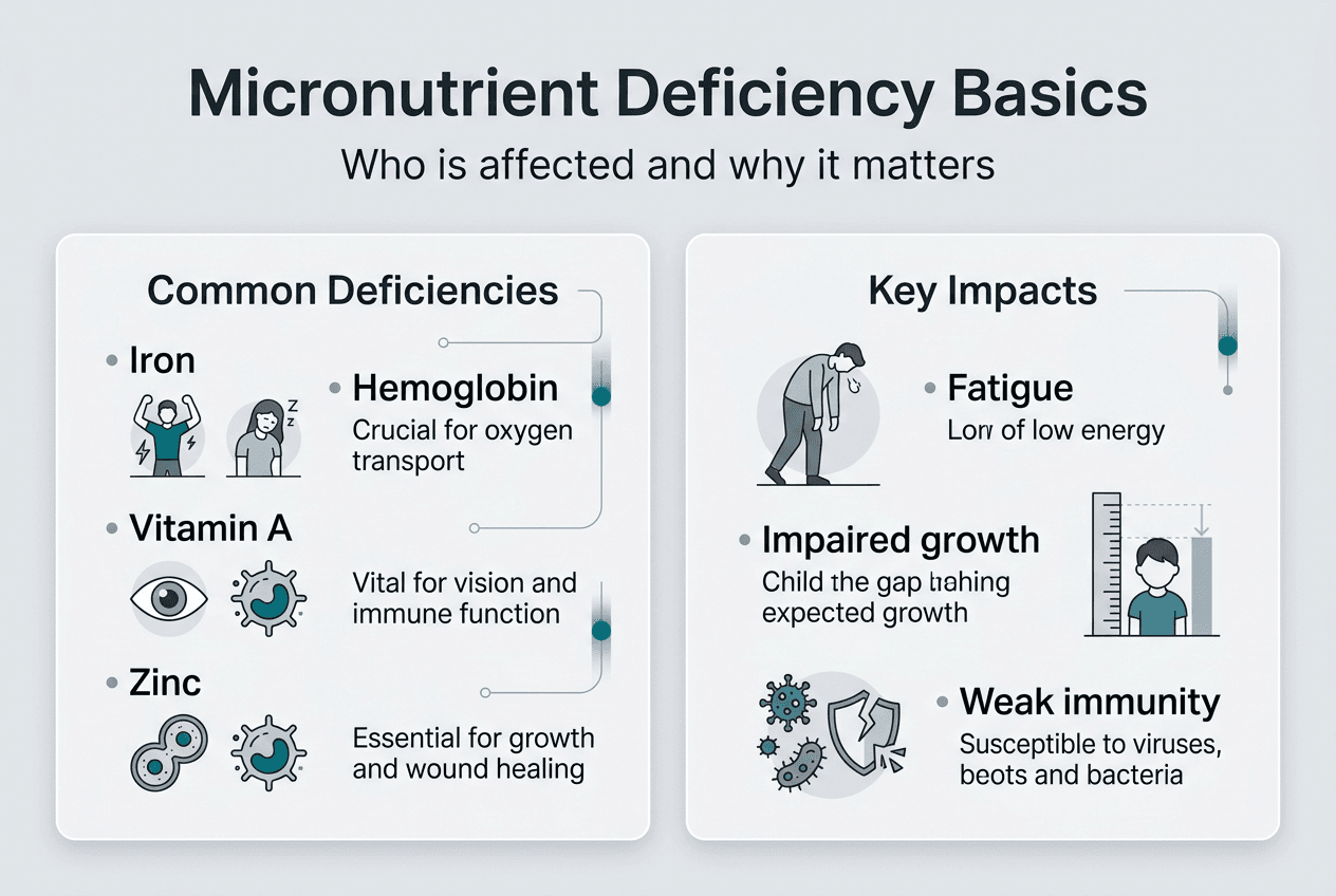 Infographic summarizing common micronutrient deficiencies
