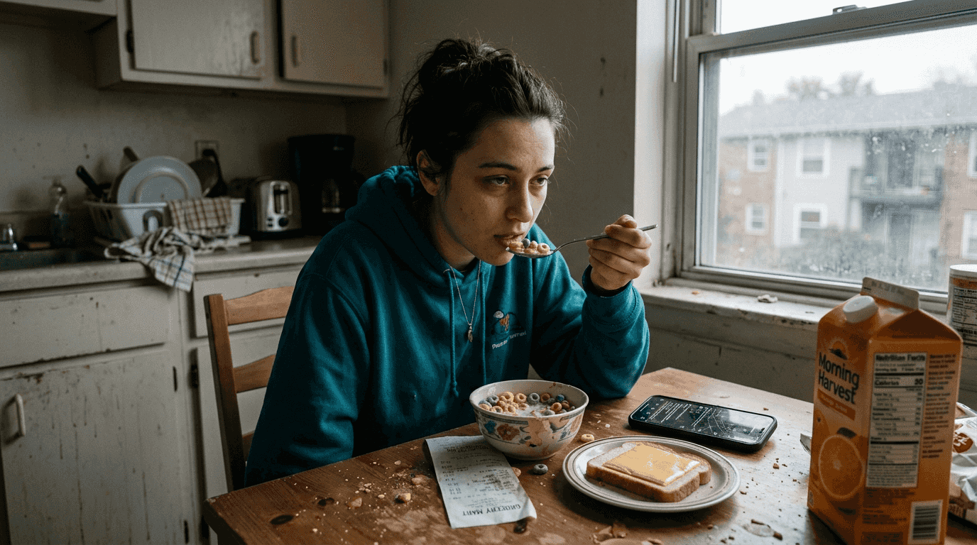 Unbalanced meal of toast and sugary cereal