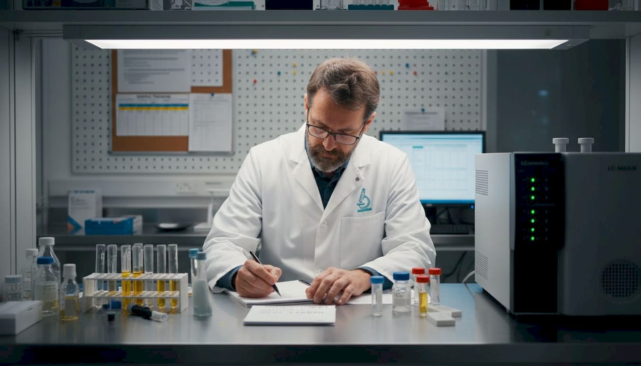 Scientist preparing LC-MS/MS hormone test