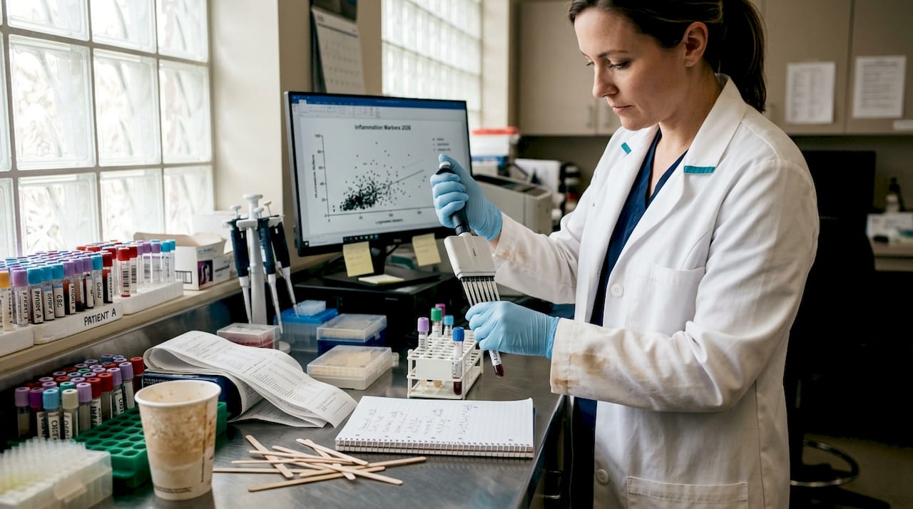 Lab technician testing blood biomarkers