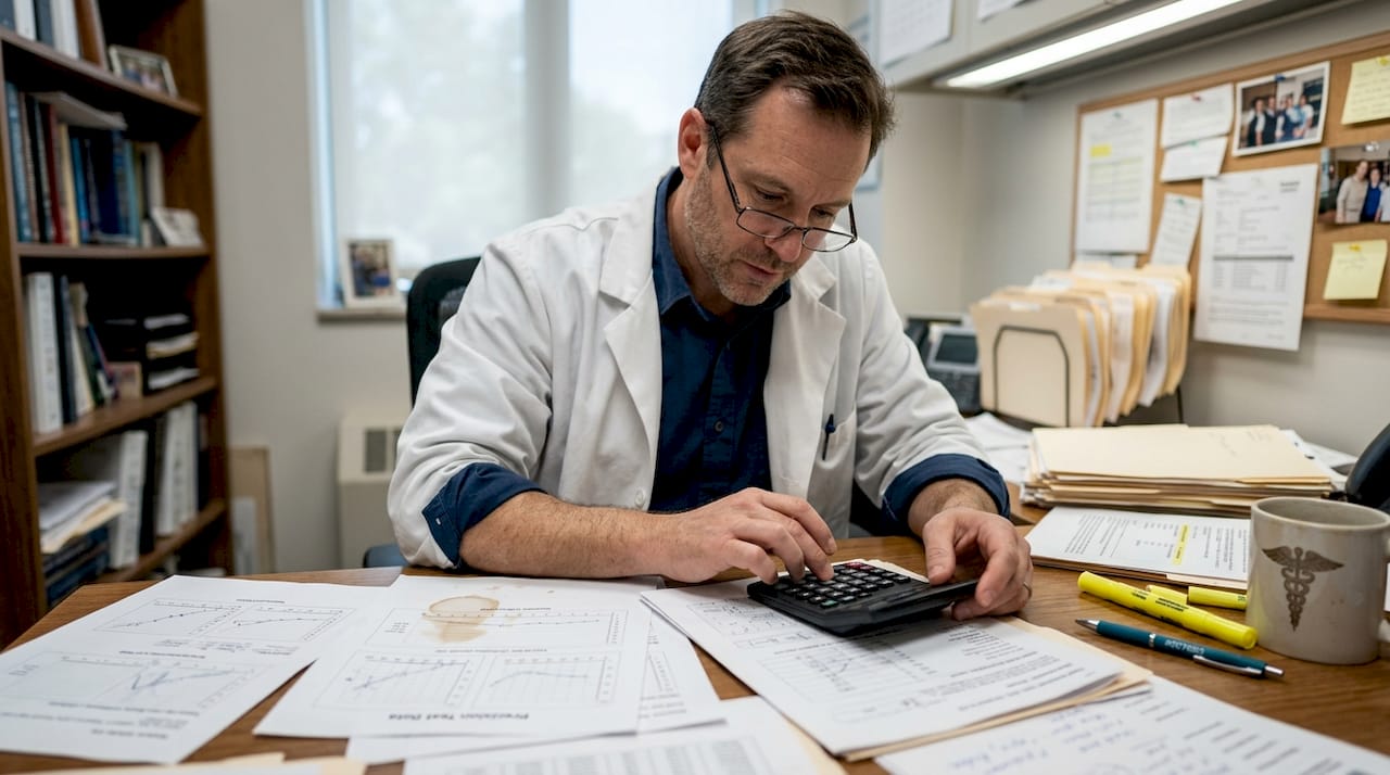 Doctor calculating precision testing metrics