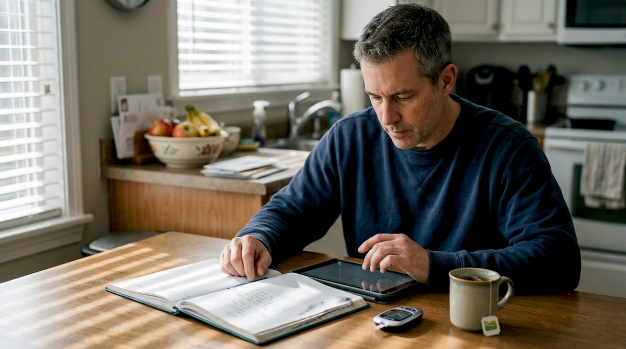 Man tracks proteomics data at kitchen table