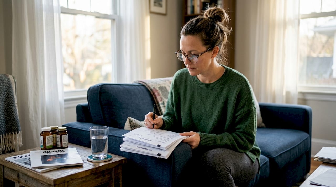 Woman reviewing printed vitamin test results