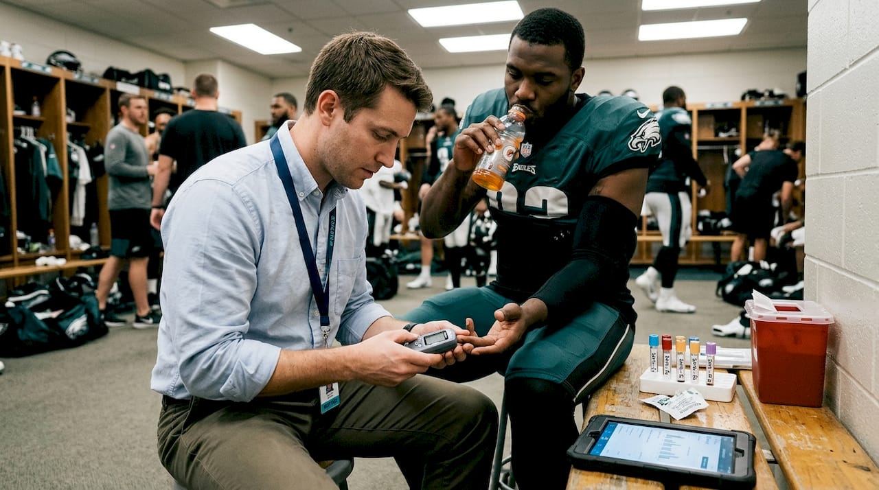 Nutritionist performing iron test for athlete