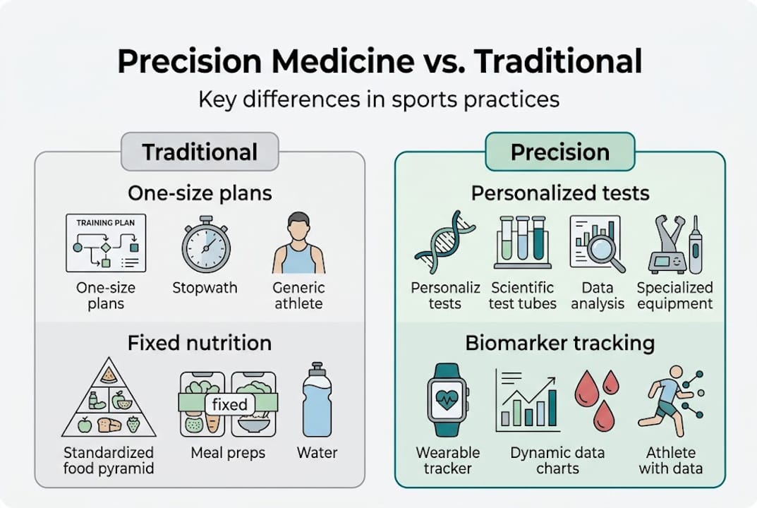 Infographic comparing traditional and precision sports approaches