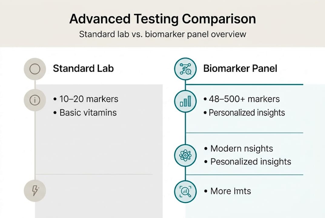 Infographic comparing standard lab and biomarker panel