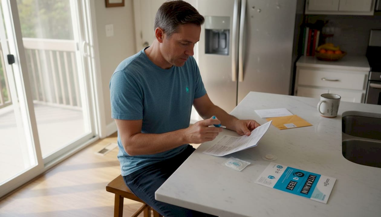 Man using at-home vitamin test kit