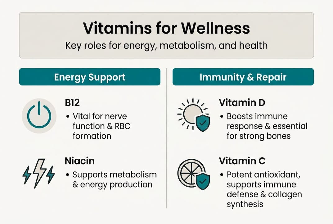 Infographic showing vitamins and their wellness roles