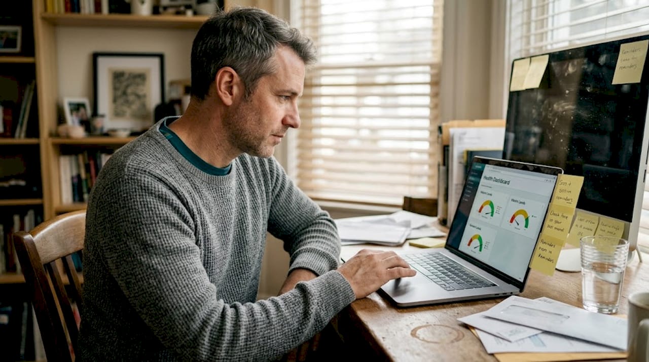 Man checking nutrient dashboard on laptop
