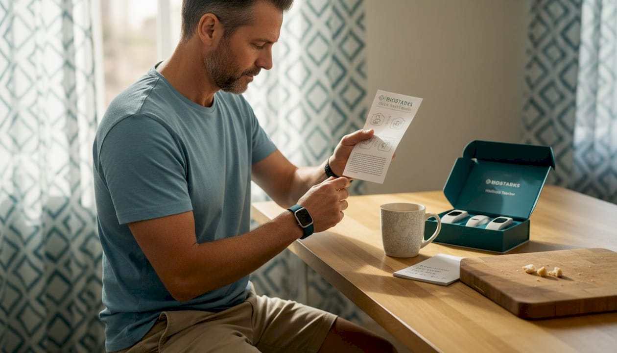 Man setting up wearable in kitchen