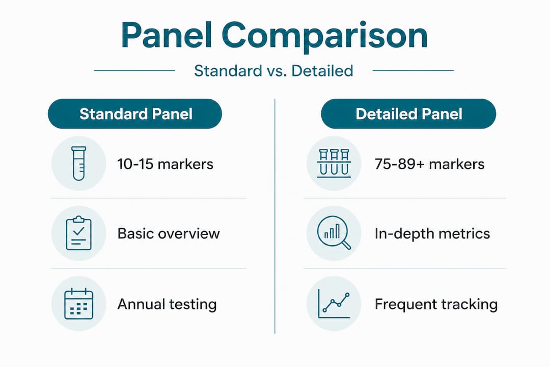 Infographic comparing standard and detailed biomarker panels