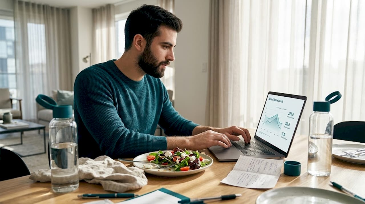 Man using mineral intake tracking app at home