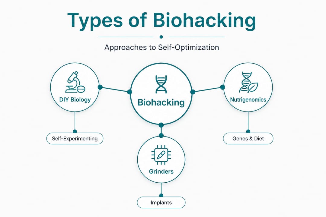 Infographic showing types of biohacking in diagram