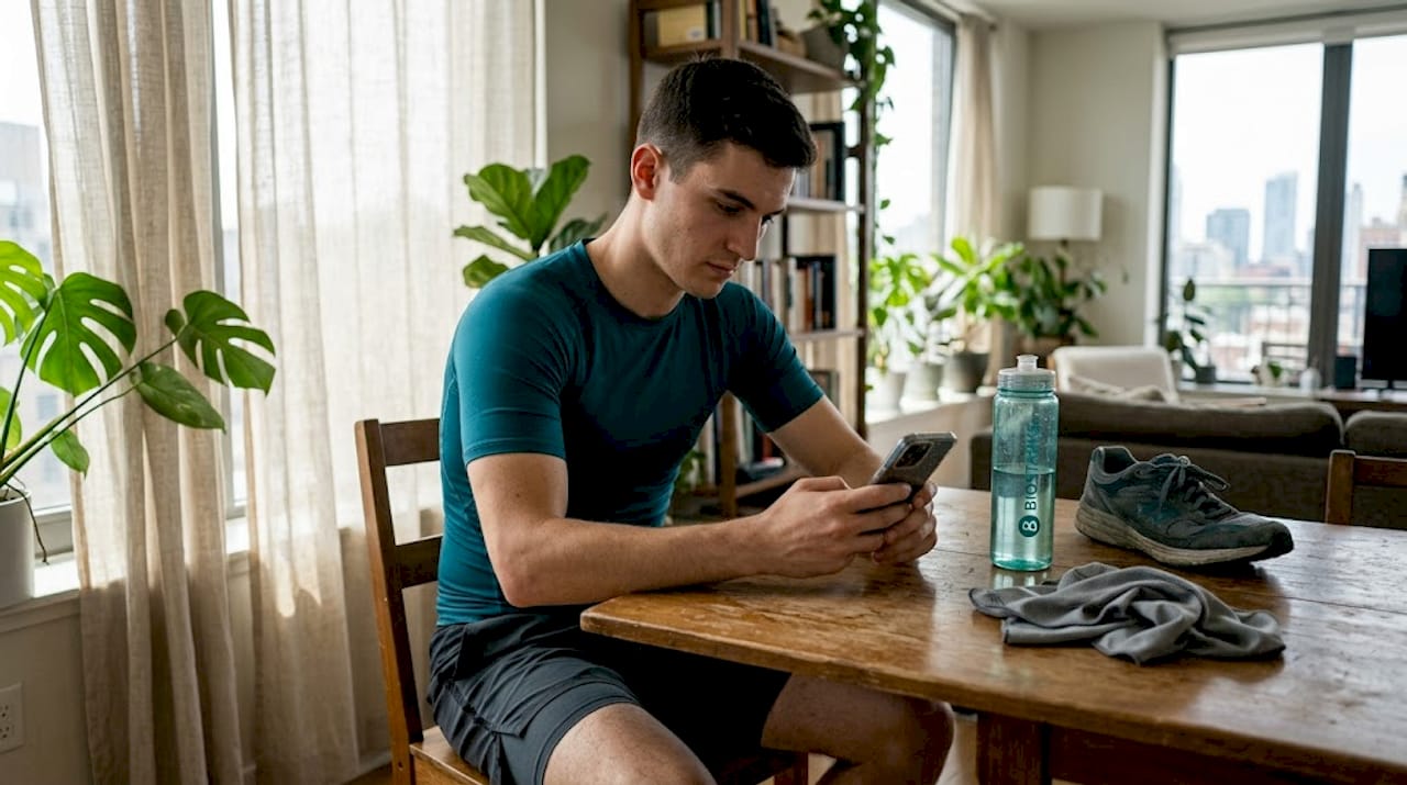 Athlete reviews vitamin D test on smartphone