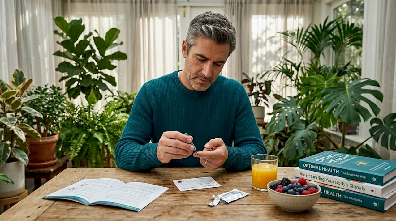 Man using home vitamin D blood test kit