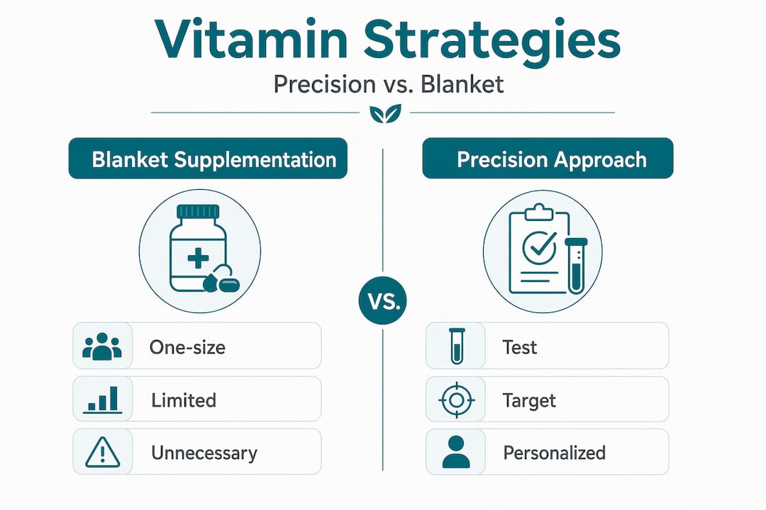 Infographic comparing blanket versus precision vitamin strategies