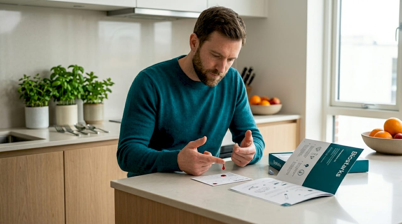 Man preparing blood sample at home desk