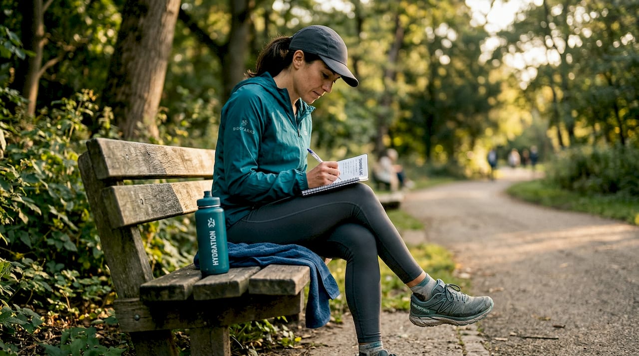 Runner updating training journal after workout