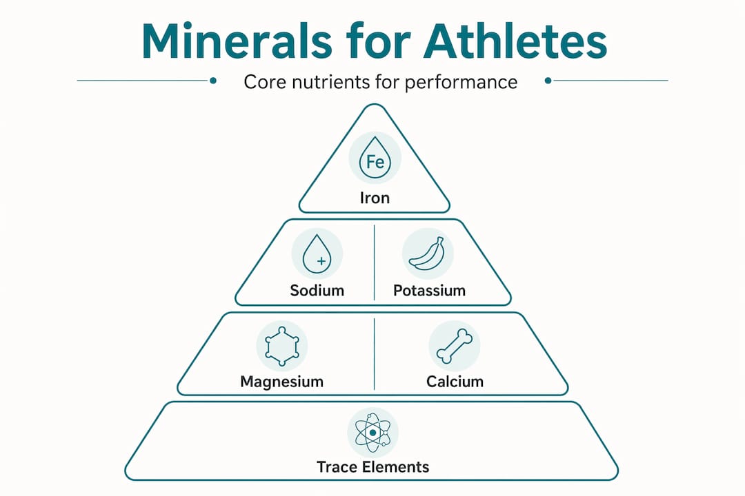 Hierarchy infographic showing minerals importance for athletes