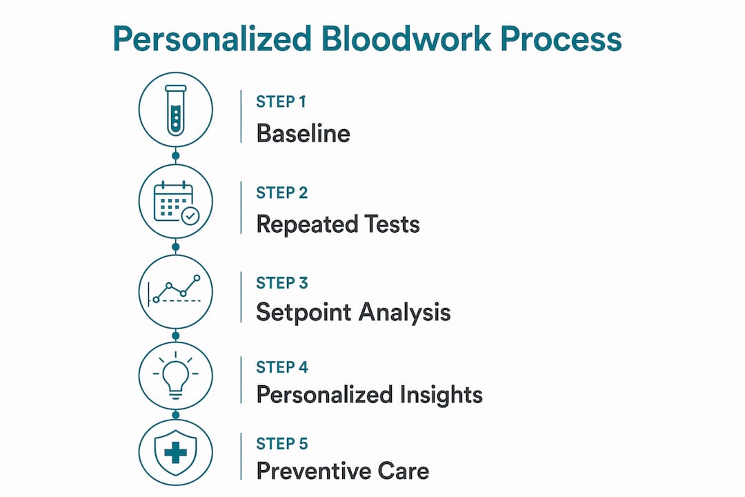 Infographic showing personalized bloodwork process steps