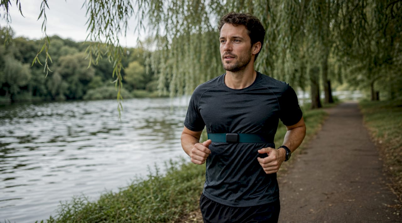 Man jogging in urban park for zone 2 cardio