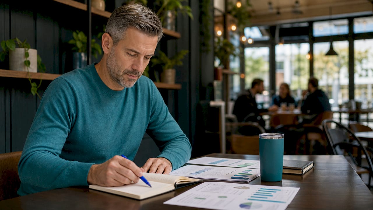 Man reviewing health biomarker reports at desk