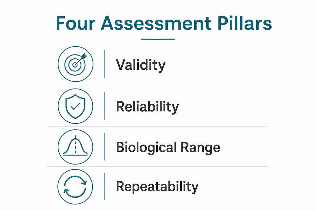 Infographic showing four key pillars of biomarker assessment