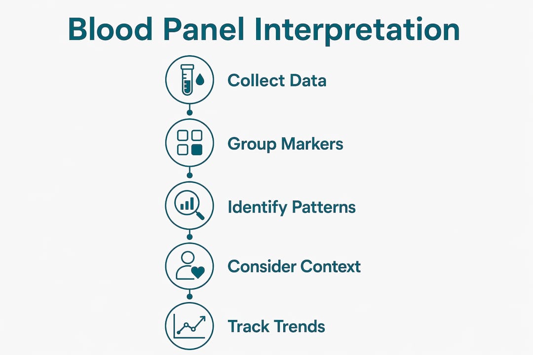 Infographic illustrating steps to interpret blood panels