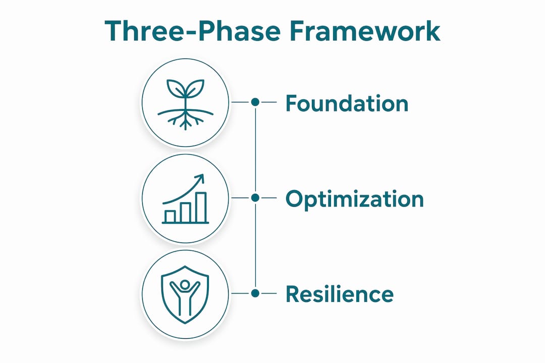 Infographic outlining three-phase wellness framework