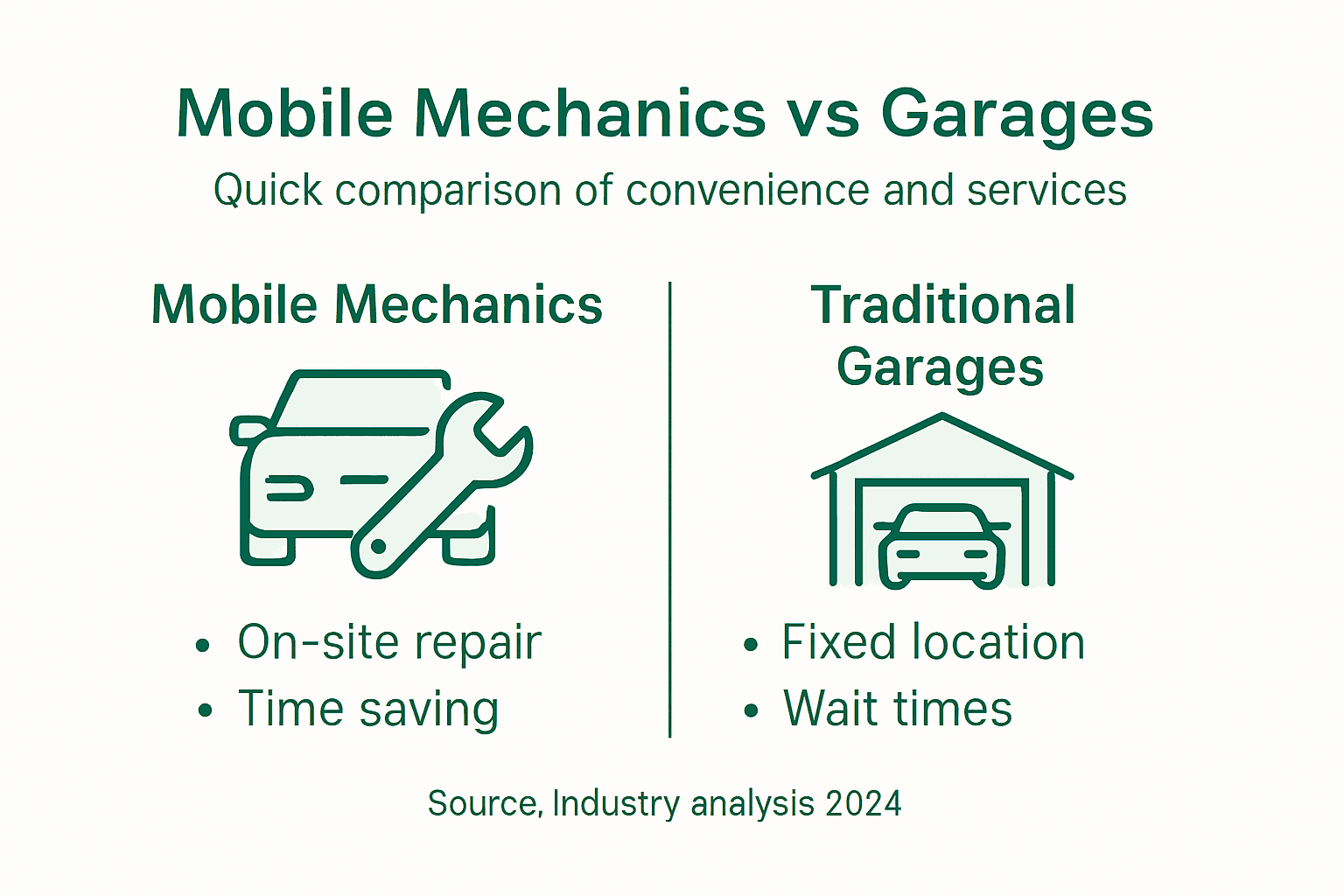 Infographic comparing mobile mechanics and garages
