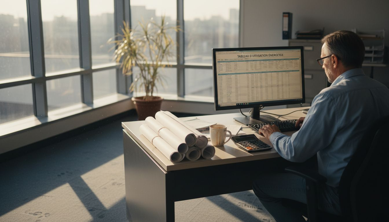 Le responsable des installations analyse les données liées à la consommation énergétique pour optimiser les performances du bâtiment.