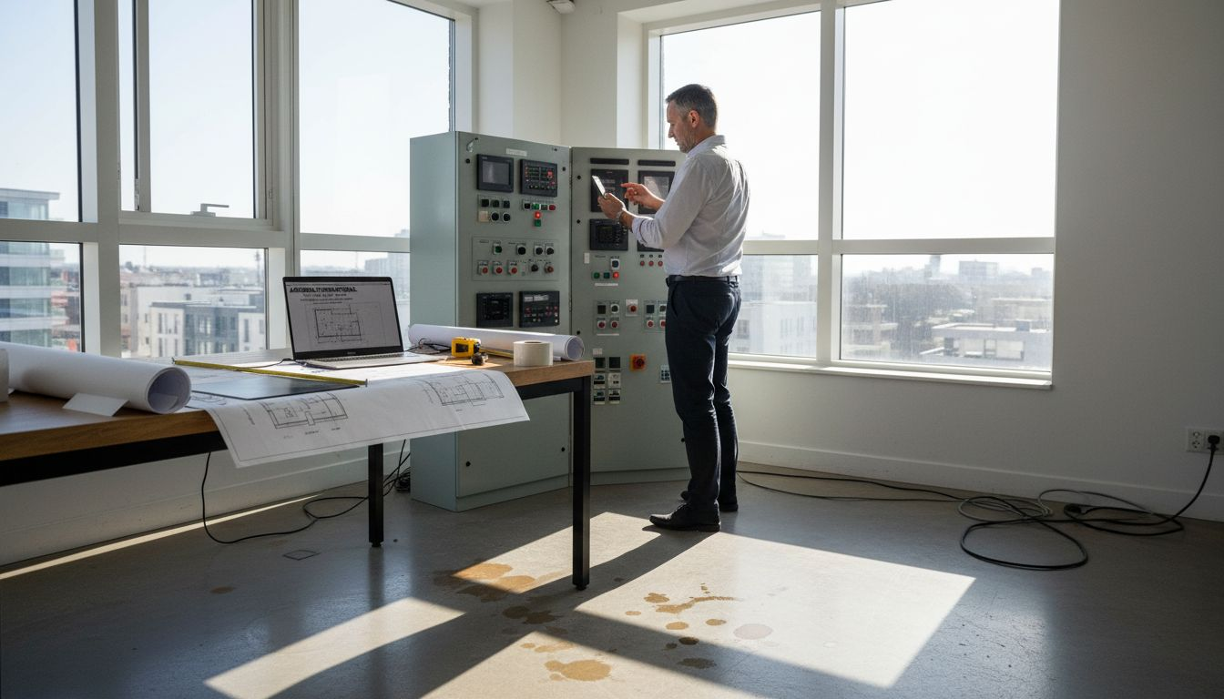 Le responsable des services généraux supervise le bon fonctionnement des systèmes depuis son bureau situé dans l’angle.