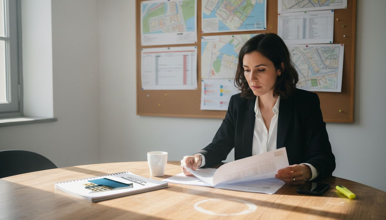 Le responsable examine les plans d’un projet immobilier.