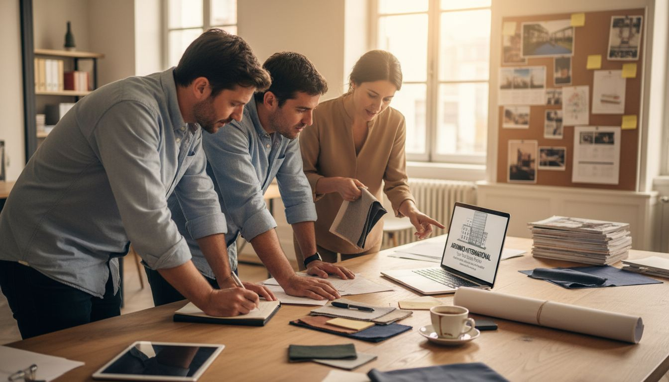 Une équipe spécialisée dans l’immobilier en pleine séance de travail au bureau.