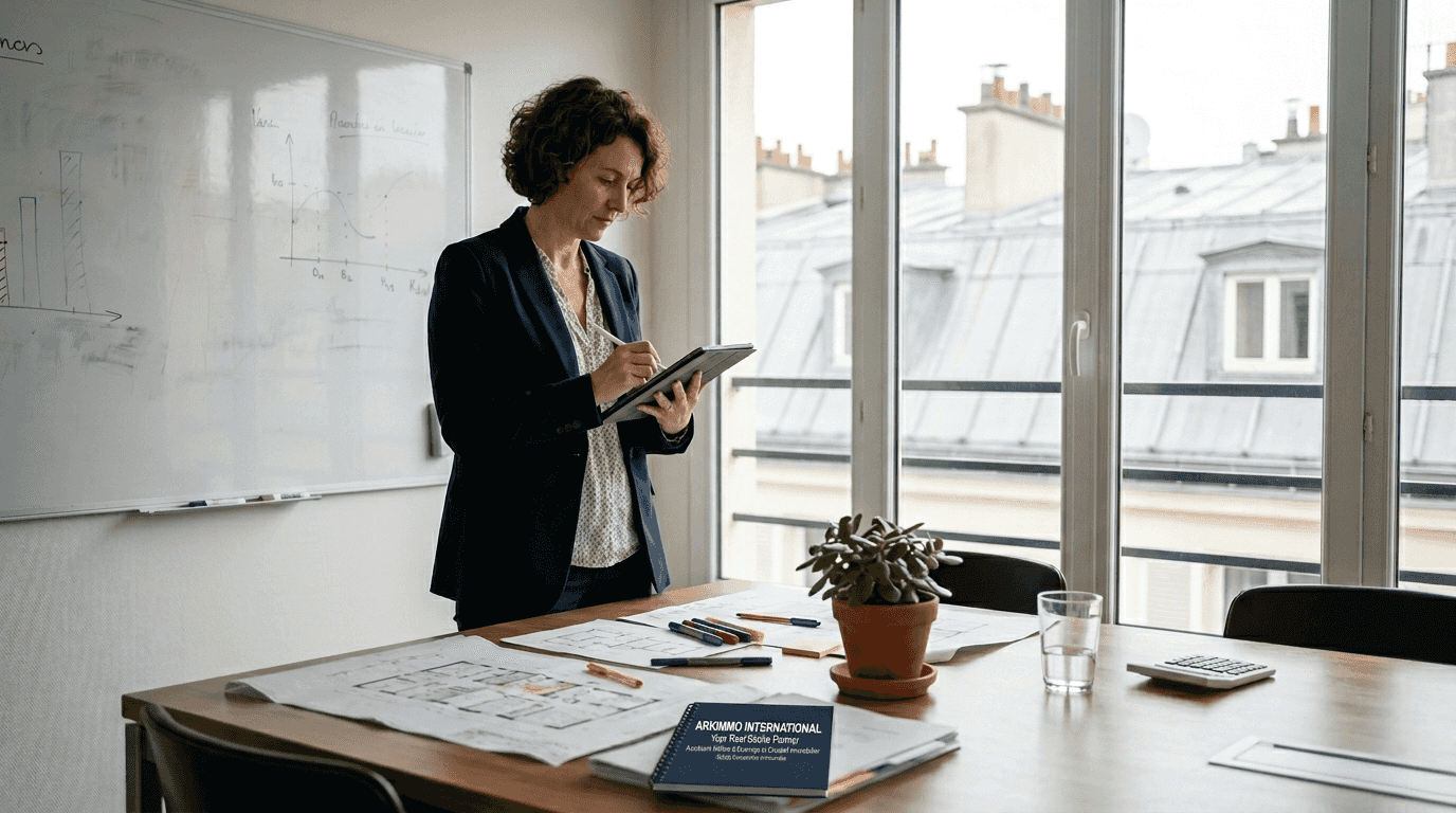 Un professionnel de l’immobilier en pleine préparation, prenant des notes pour organiser la gestion de ses biens.